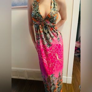 Long length beautiful colourful dress from Miss California!